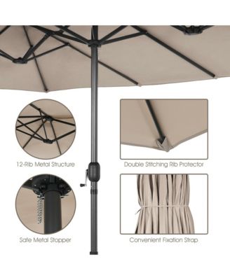 15 ft Double-Sided Patio Umbrella Market Twin Umbrella w/ Enhanced Base