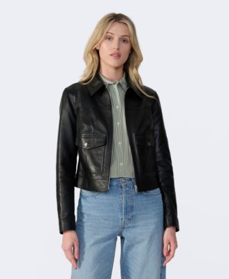 Women's Bomber Leather Jacket, Created for Macy's