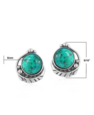 Sterling Silver Chrysocolla Leaf Design Button Earrings