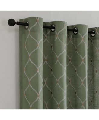 1 Piece Vienna Lux Embroidered Linen Blend Semi Sheer Grommet Window Curtain Panel - 84 in. Long