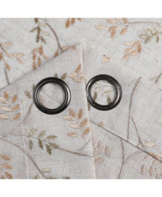 1 Piece Vanessa Floral Embroidered Linen Blend Semi Sheer Grommet Window Curtain Panel