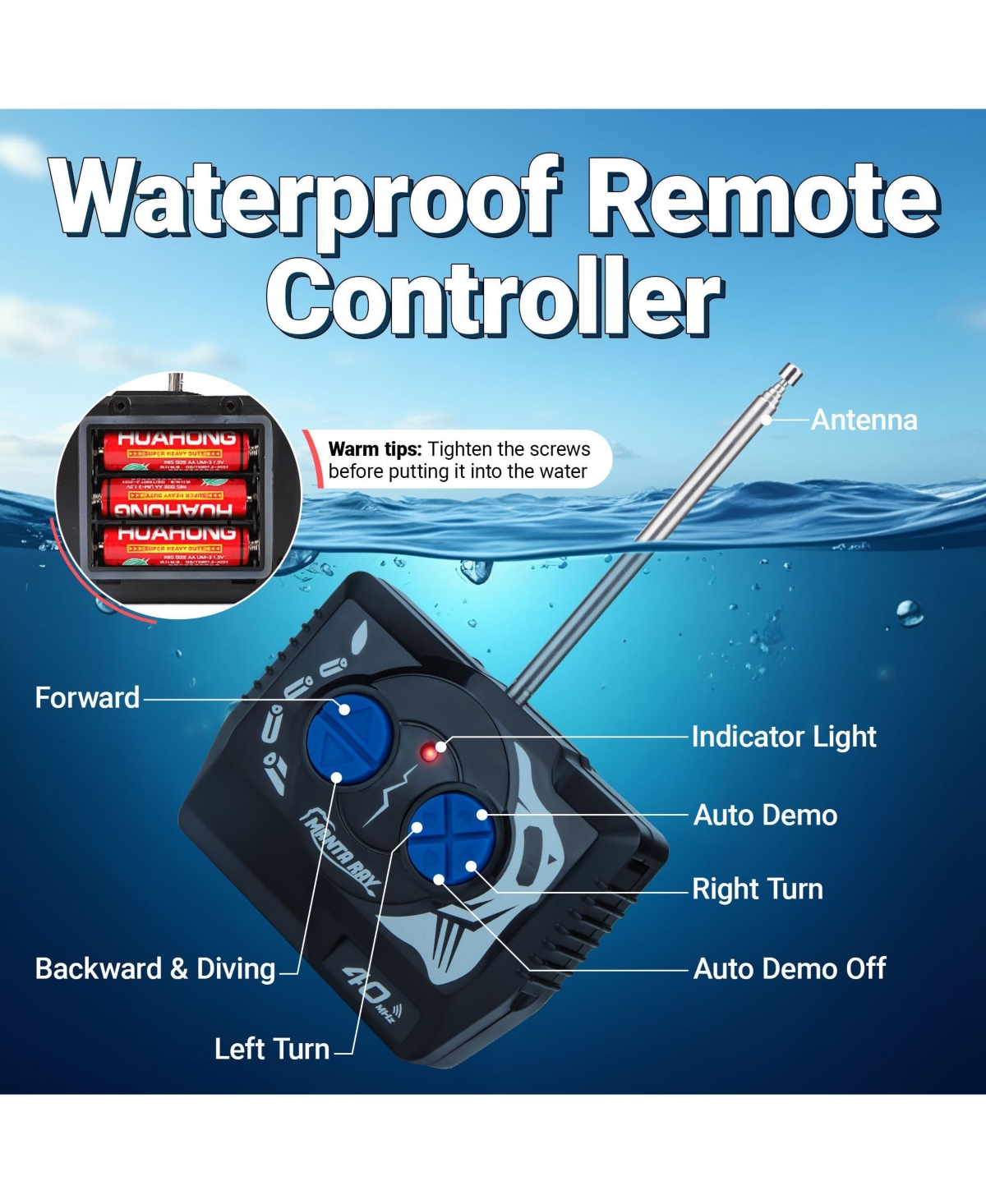 Remote Control Simulation Swimming Manta Ray Toy with Led Lights - Pool and Bath for Kids