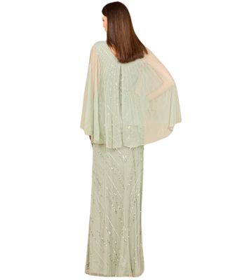 Women's Long Cape Sleeves Beaded Dress - OUTLET