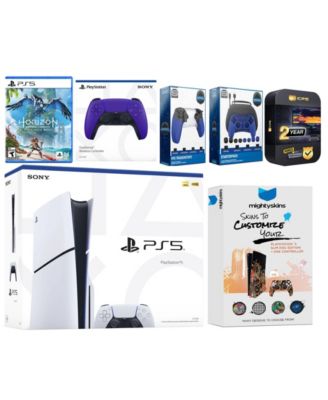 Playstation 5 Slim Disc with Horizon Forbidden West, Extra Starlight Blue Controller, Gamer Kit, Trigger Kit and MightySkins Decal Voucher + 2 Ye