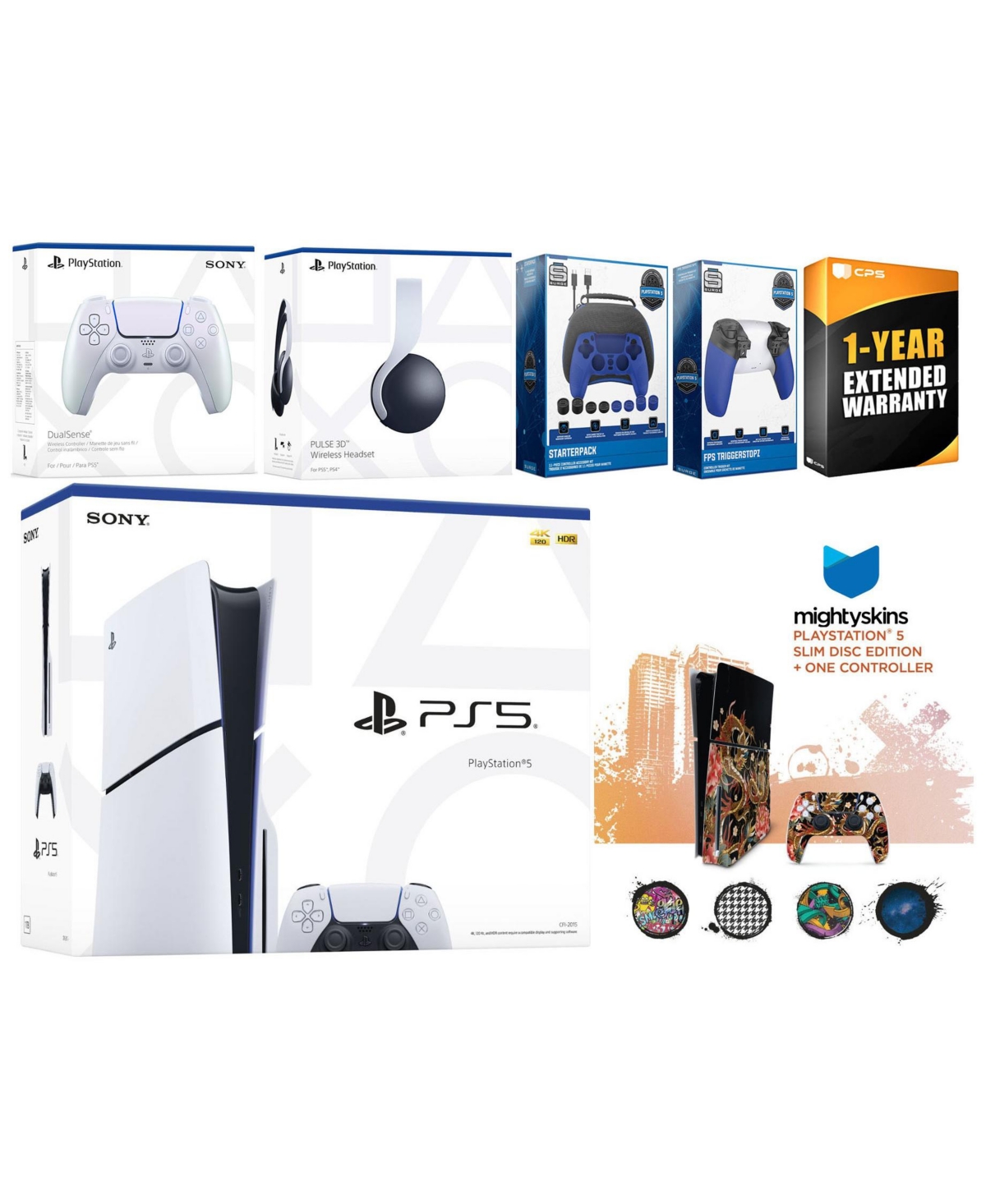 Sony Playstation 5 Slim Disc with White Pulse Headset, Extra - Chroma pearl