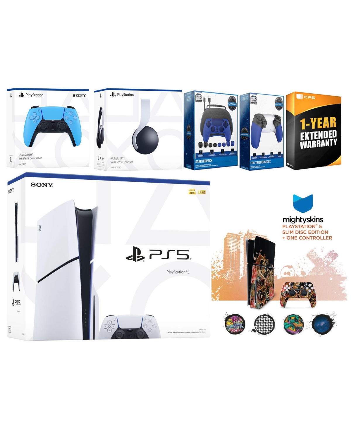Sony Playstation 5 Slim Disc with White Pulse Headset, Extra - Starlight blue