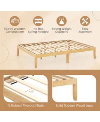 Queen Size Wooden Platform Bed Frame 14" with Rubber Wood Legs Under-bed Storage