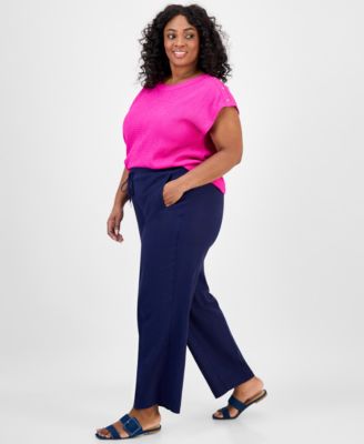 Plus Size Linen-Blend Drawstring Pants 