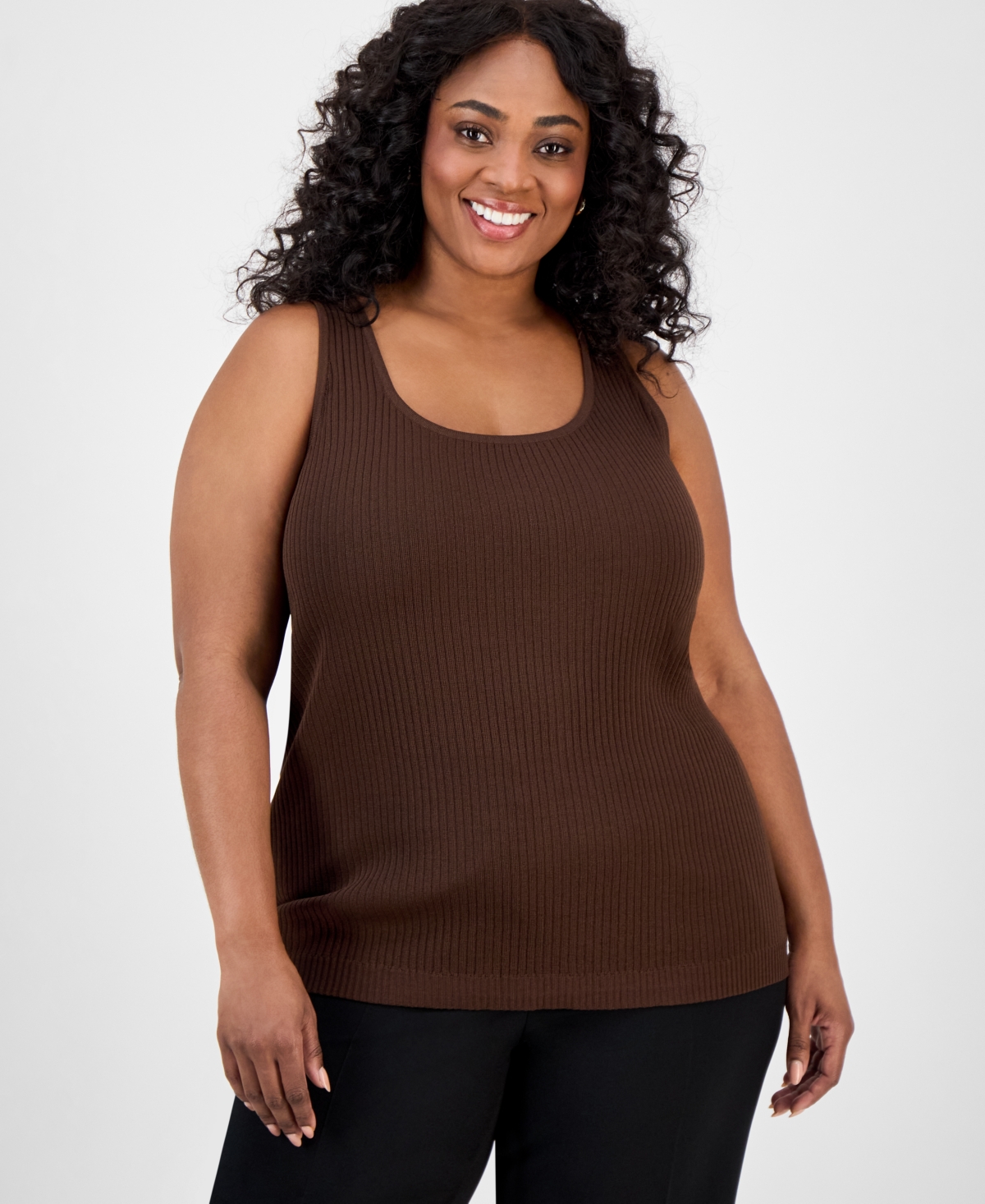 Plus Size Sutton Ribbed-Knit Tank Top - Fudge