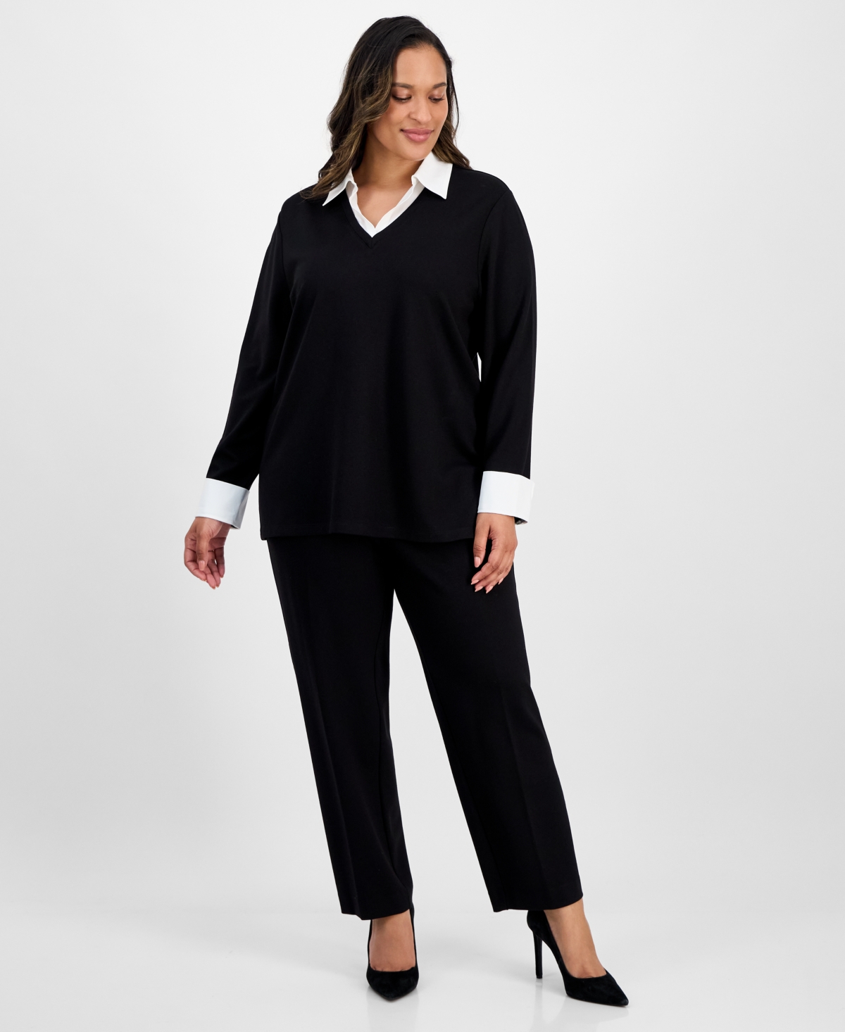 Jones New York Plus Size Serenity Knit Two-fer Sweater