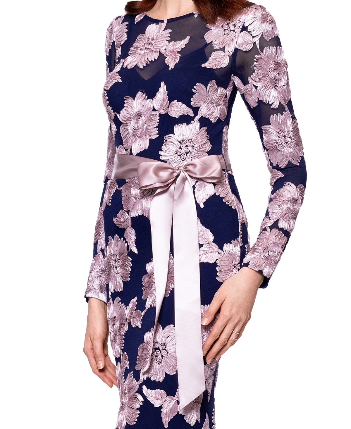 BETSY & ADAM WOMEN'S EMBROIDERED MESH GOWN 