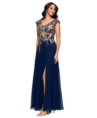 Women's Embroidered V-Neck Front-Slit Gown