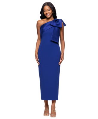 Betsy & Adam - Women's Satin-Bow-Trim One-Shoulder Scuba Dress