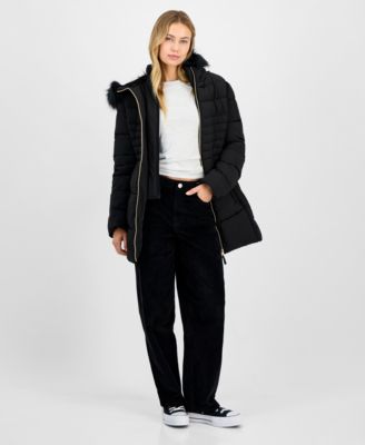Maralyn & Me - Women's Faux-Fur Hood Bibbed Puffer Coat