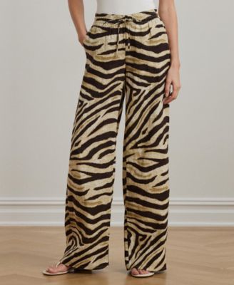 Women's Zebra-Print Linen Wide-Leg Pants, XS-3X