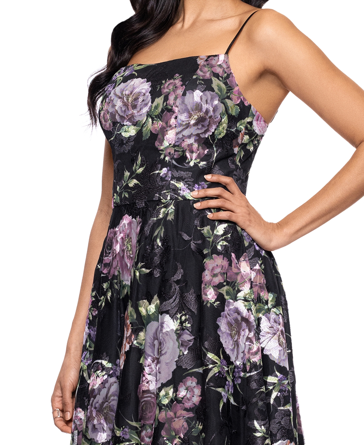 Betsy & Adam Print Embroidered Sleeveless Gown