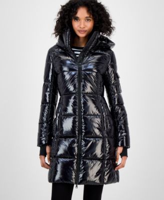 S13 - Women's Hooded Thumbhole-Cuff Shine Puffer Coat