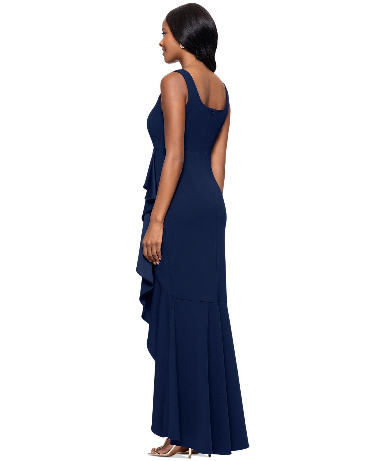 Betsy & Adam Women's Square-neck Cascading-ruffle Gown