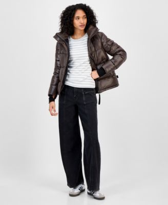 Women's Ella Hooded Thumbhole-Cuff Puffer Coat