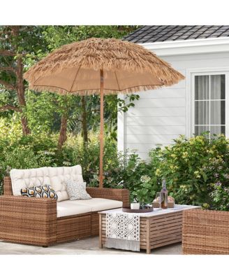 6.5 FT Thatched Tiki Umbrella w/ Foldable Stand Hawaiian Style Beach Umbrella