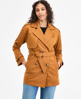 Jou Jou - Juniors' Double-Breasted Belted Trench Coat