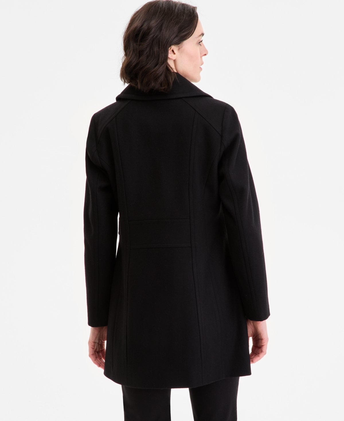 Anne Klein Women's Single-breasted Notched-collar Peacoat In Black