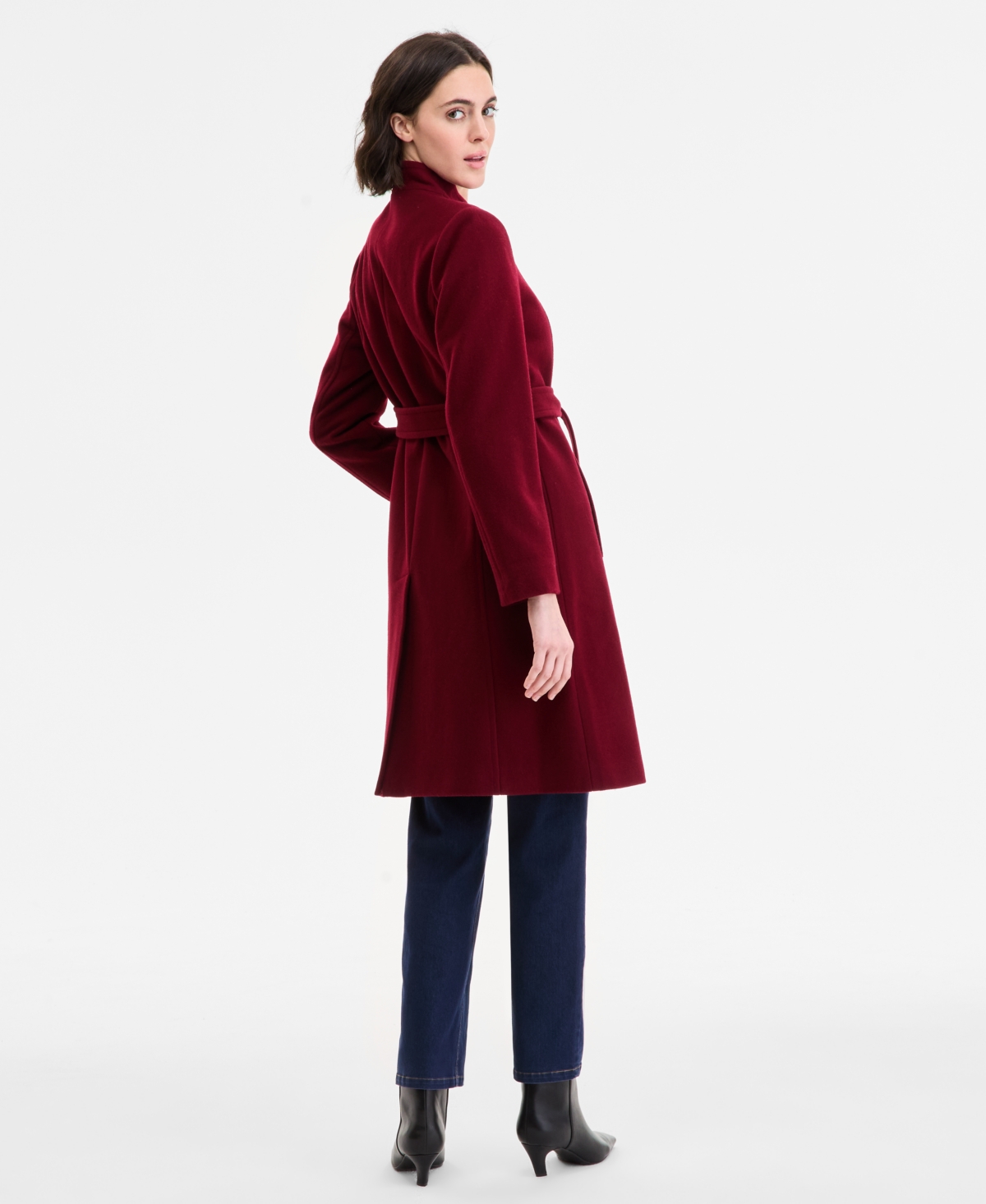 Anne Klein Women's Asymmetric Button-front Belted Coat In Brown