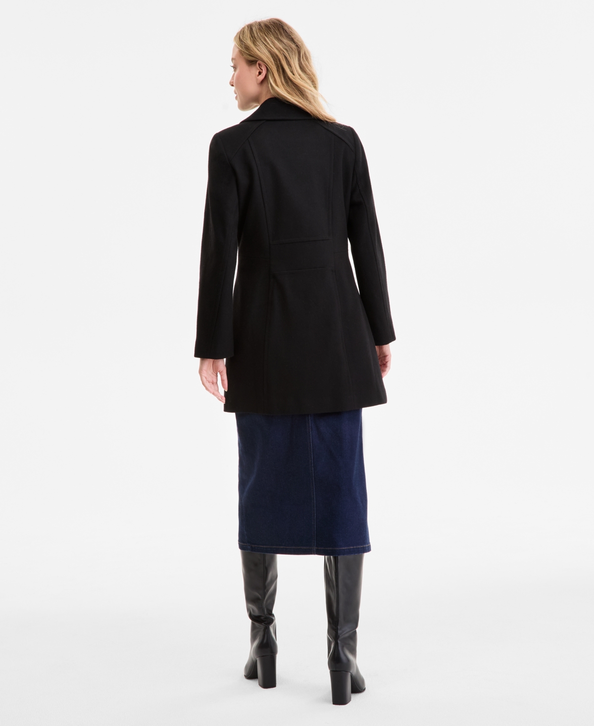 Anne Klein Petite Double-breasted Peacoat, Exclusively At Macy's In Black