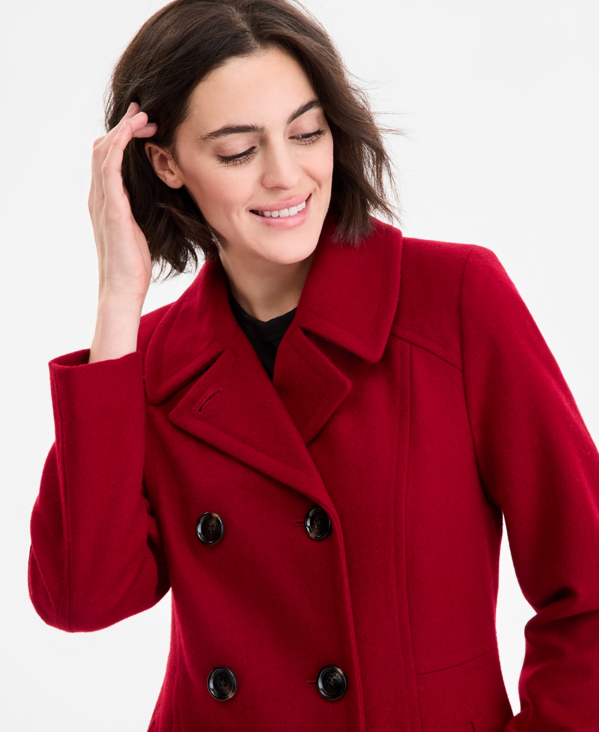 Anne Klein Women's Double-breasted Peacoat, Exclusively At Macy's In Red