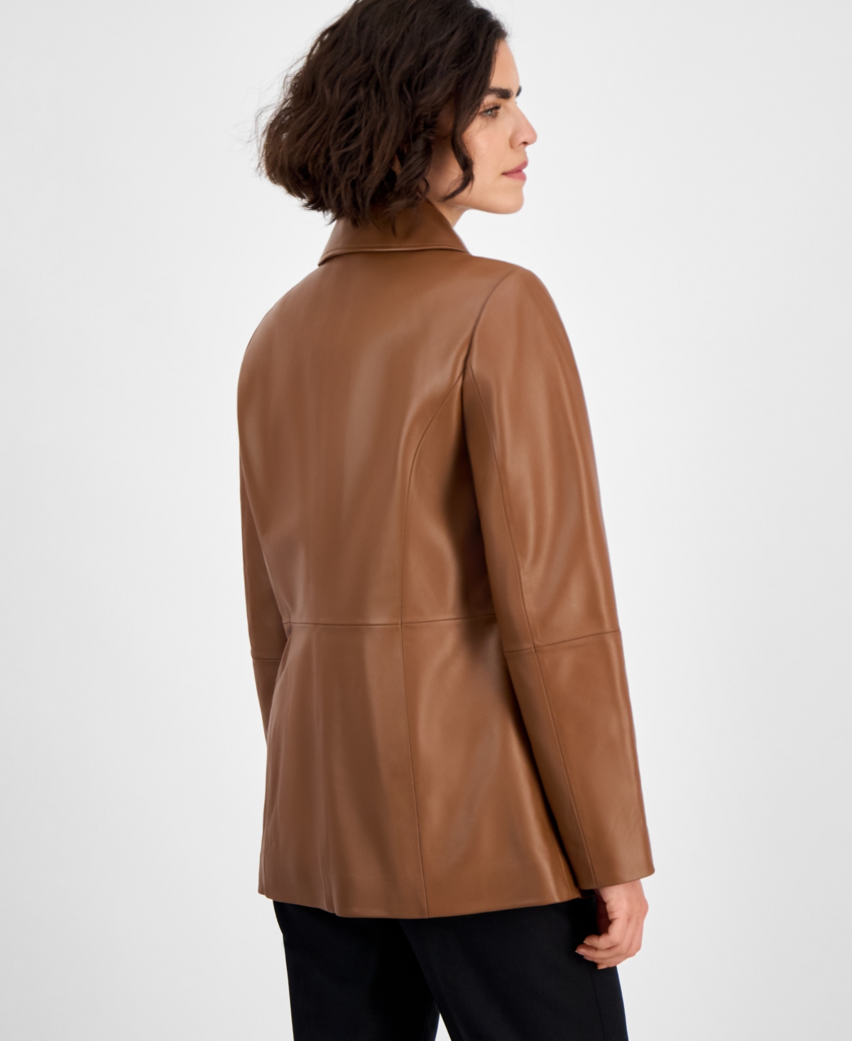 Anne Klein Women's Zip-front Leather Jacket In Brown