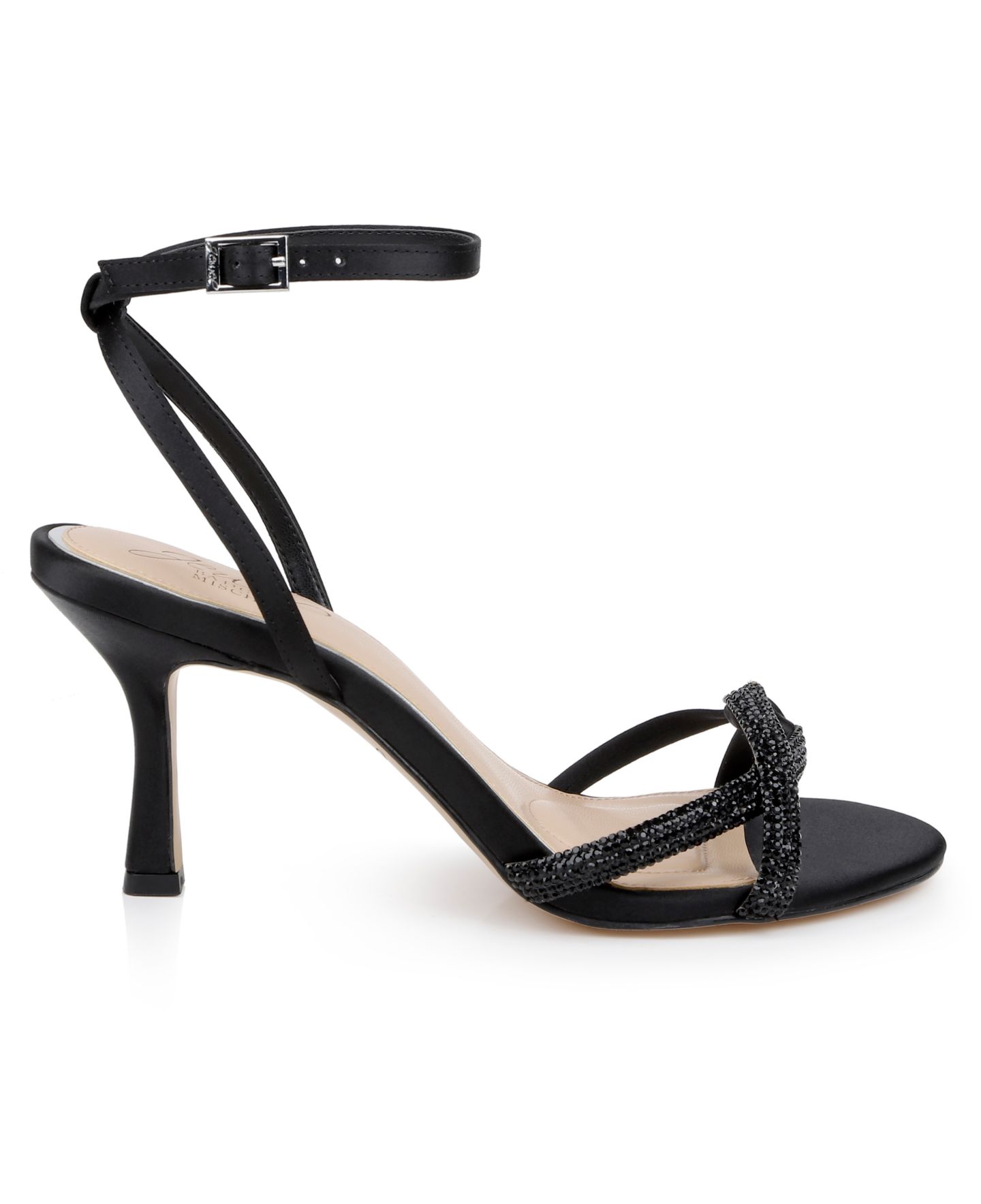 Женские сандалии Jewel Badgley Mischka Fiji Dress Sandals, цвет: Чёрный атласный — фото 2