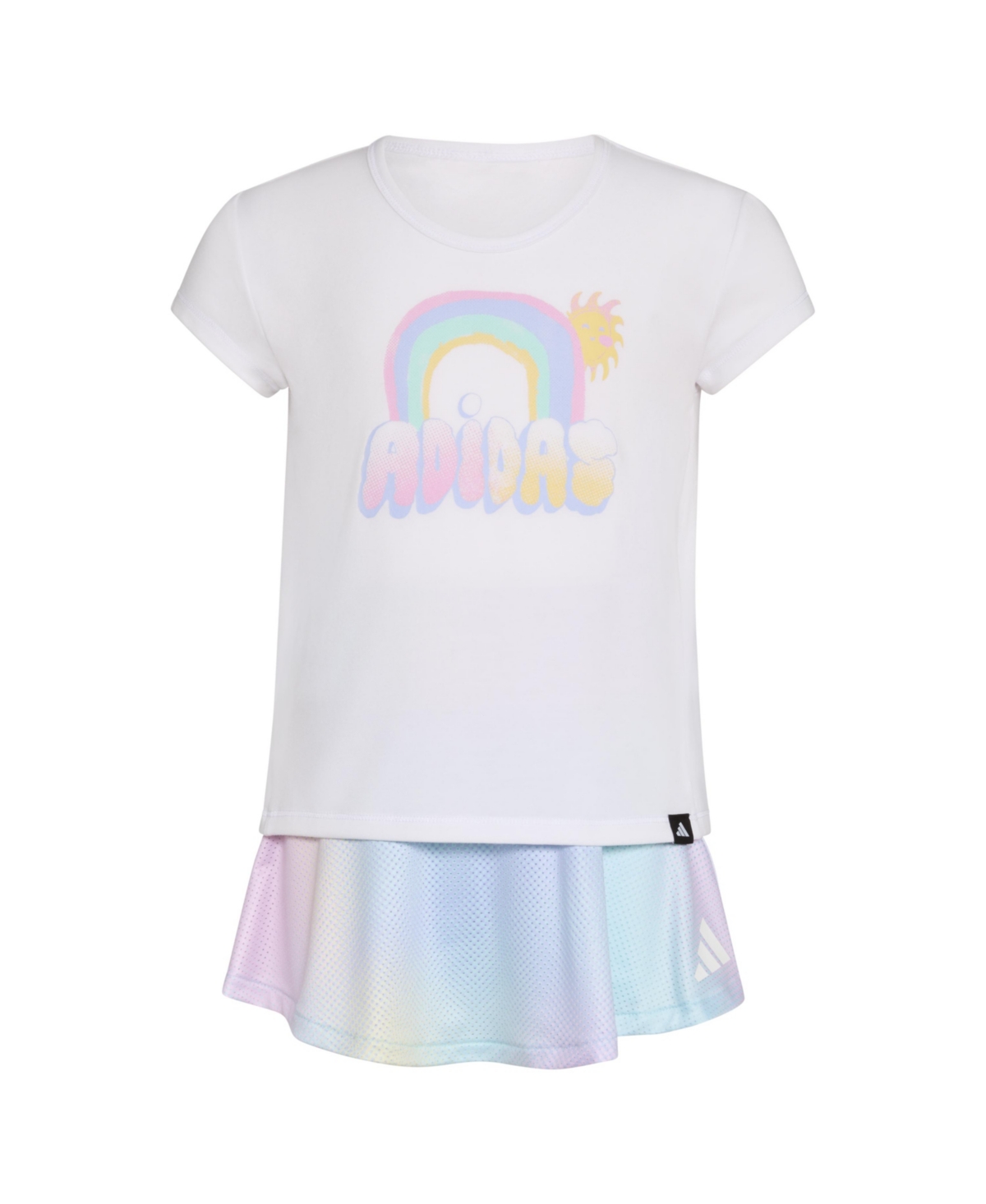 Adidas Originals Toddler And Little Girls 2-piece Pleated T-shirt And Printed Flounce Skort Set In White