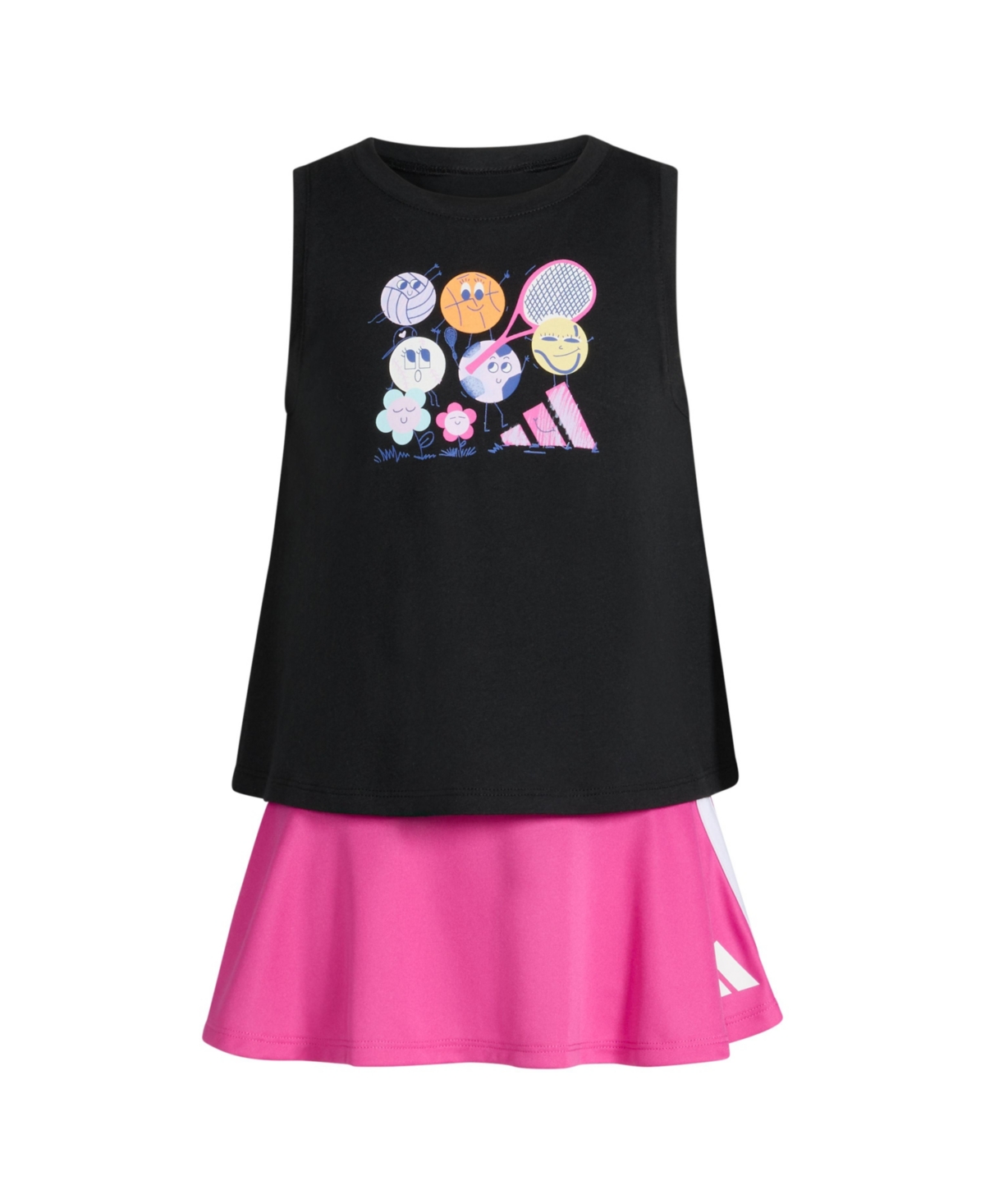 Adidas Originals Toddler And Little Girls 2-piece Waist Tank And 3-stripe Skort Set In Black