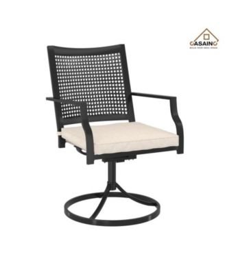 Outdoor Iron Frame Swivel Dining Chair with Cushions (Set of 2)
