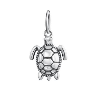 Set of 2 Oval Round Nautical Sea Turtle Charm Bead in Oxidized Sterling Silver