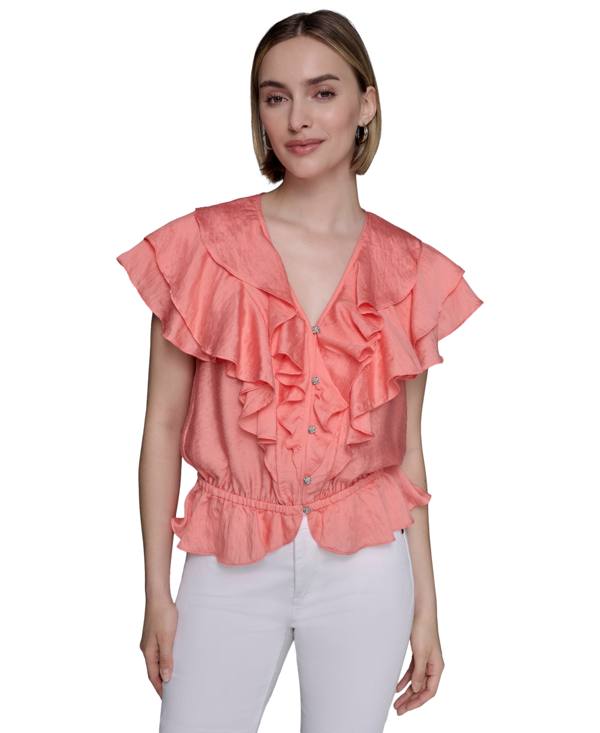 Women's Ruffled Blouse - Coral