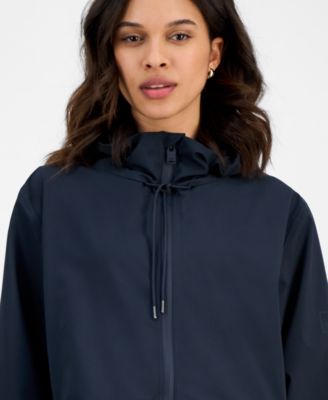 Women's Long Zip-Front Hooded Rain Coat