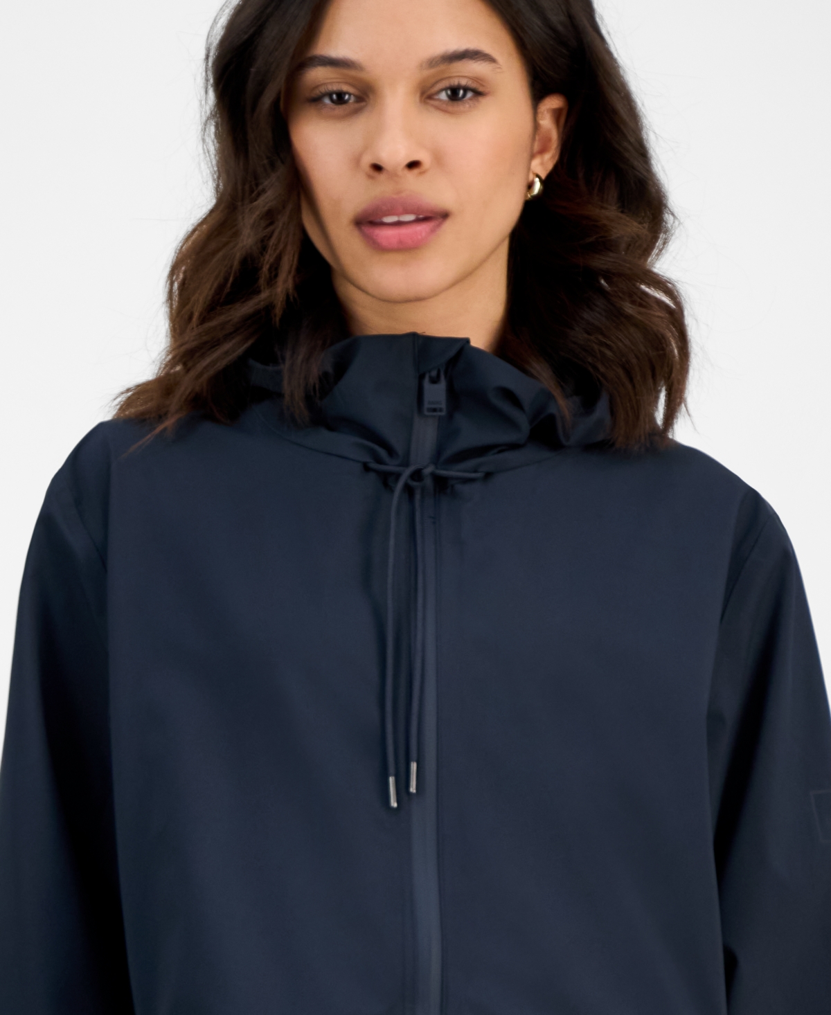 Rains Women's Long Zip-front Hooded Rain Coat In Black