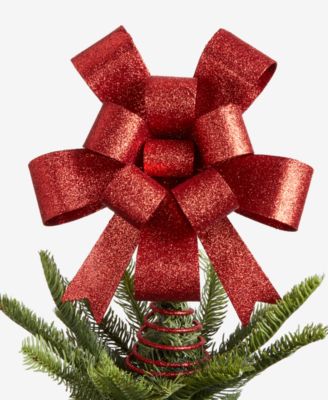 Holiday Lane - Heritage Red Glitter Gift Bow Tree Topper