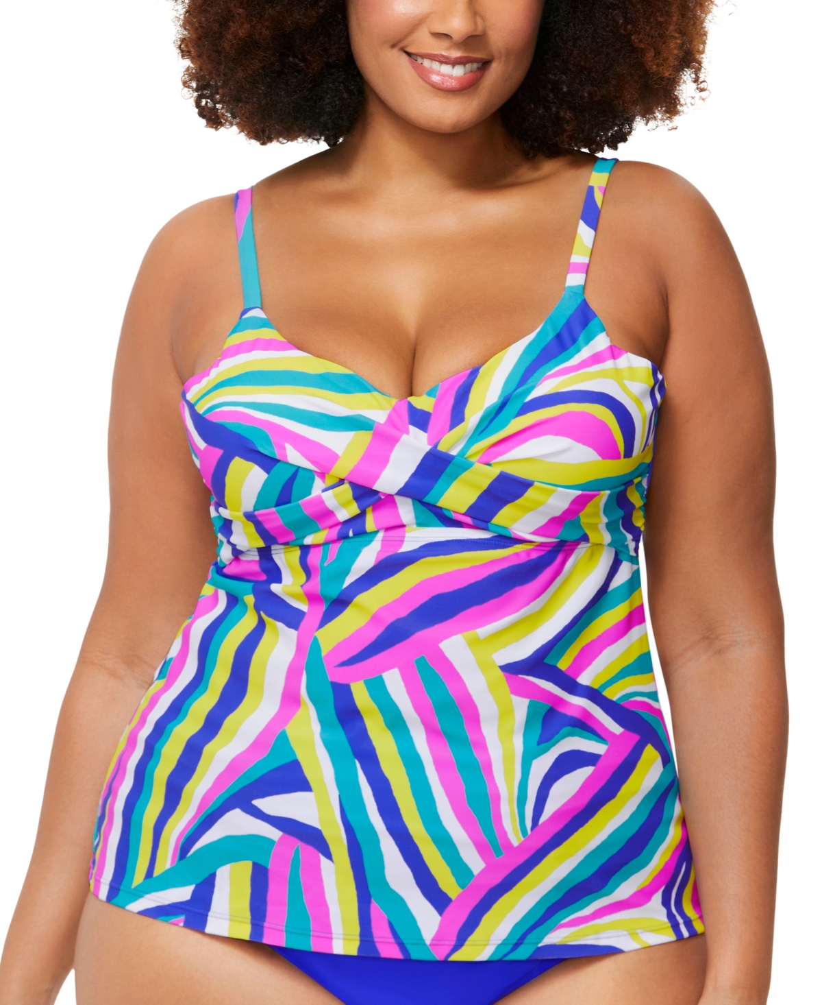 Trendy Plus Size Aries Underwire Tankini Top - Multi Color