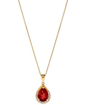 Macy's - Gemstone & Diamond (1/10 ct. t.w.) Pear-Shaped 17" Pendant Necklace in 14k Yellow Gold