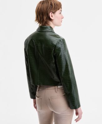 Juniors' Croc-Embossed Faux-Leather Barn Jacket
