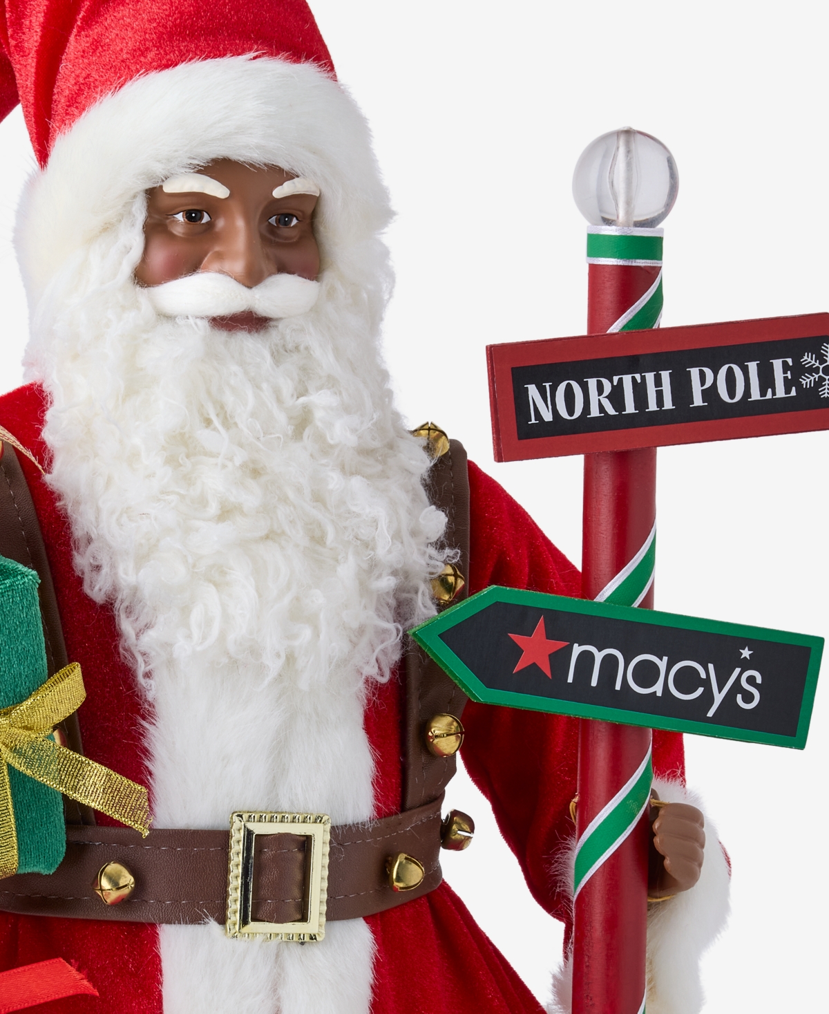 Holiday Lane Heritage African American Santa With Sign Post, Macy's Exclusive