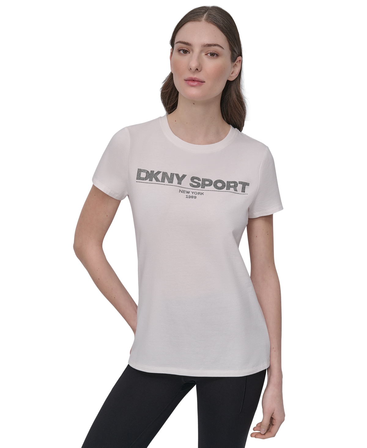 Dkny Sport Women's Cotton-blend Rhinestone-logo T-shirt