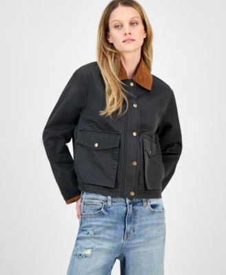 Juniors' Corduroy-Collar Barn Jacket