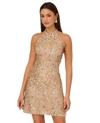 Women's Beaded Halter Short Dress