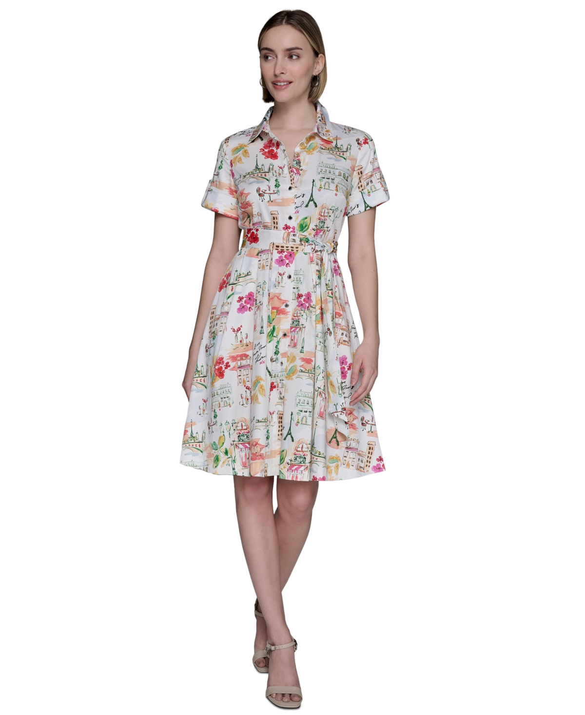 Karl Lagerfeld Womens Printed Cotton A Line Shirtdress 0 14p