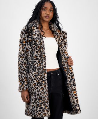 Juniors' Notched-Collar Faux-Fur Walker Coat