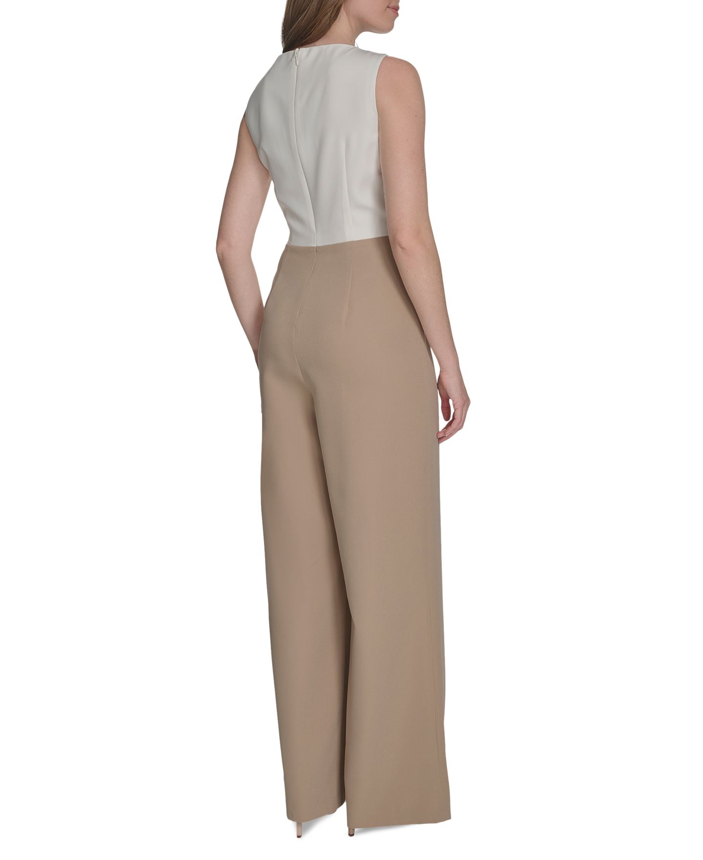 Женский комбинезон Tommy Hilfiger Sleeveless Side Drape Two-Tone Jumpsuit, цвет: Слоновая кость / Песочный — фото 4