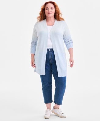 Plus Size Turbo Long Open-Front Cardigan Sweater, Macy's Exclusive 